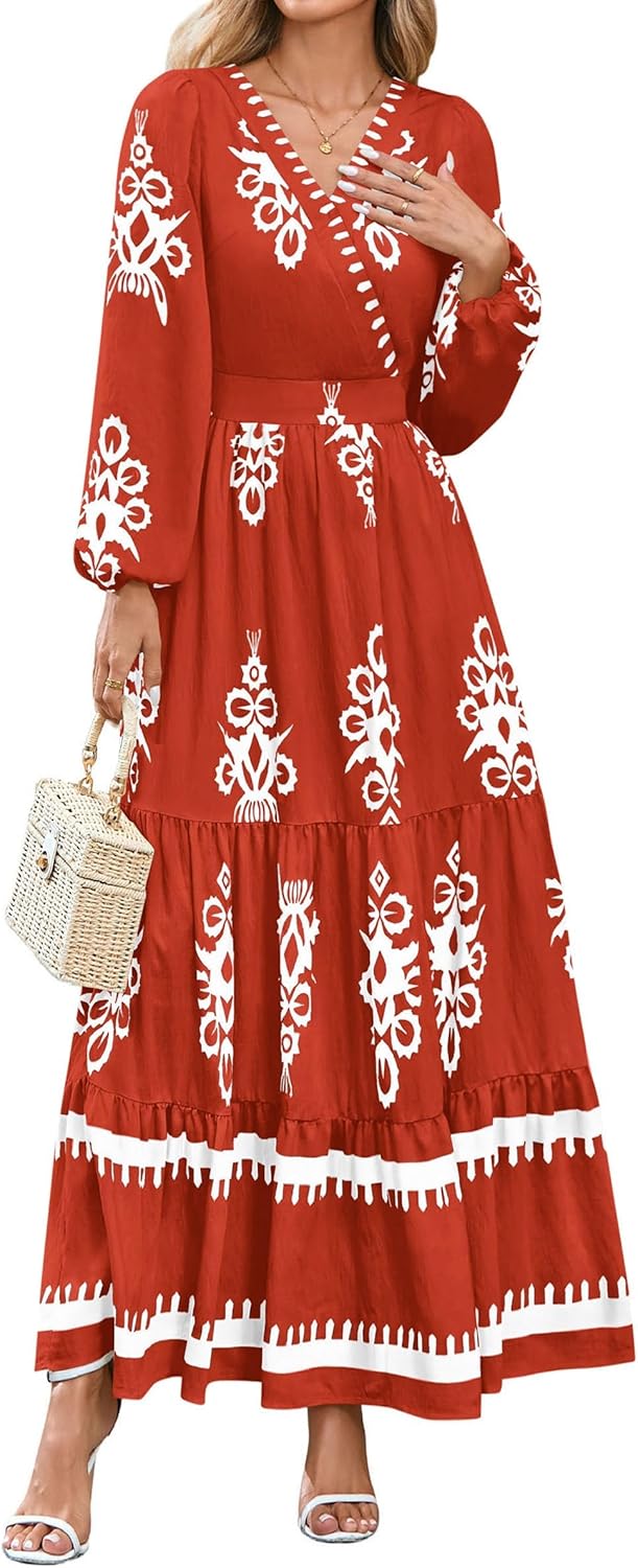 PRETTYGARDEN Women's Boho Floral Long Sleeve Maxi Dress