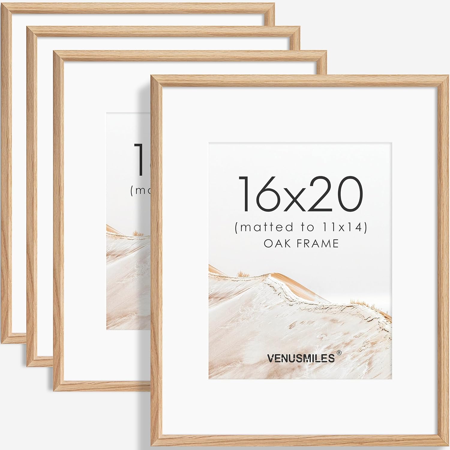 16x20 Picture Frame Set of 4 Natural Solid Oak Frames