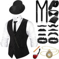 1920s Men Costume Accessories Set - Vintage Gangster Vest & Hat