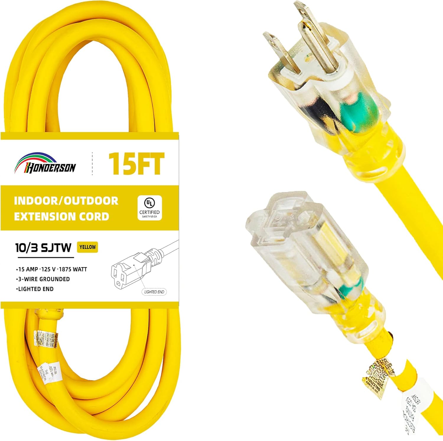 Indoor Outdoor Extension Cord Weatherproof 15FT Heavy Duty 10 Gauge