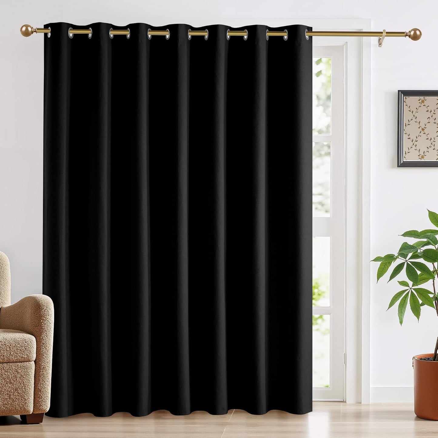 RYB HOME 100% Blackout Linen Curtains for Sliding Glass Doors