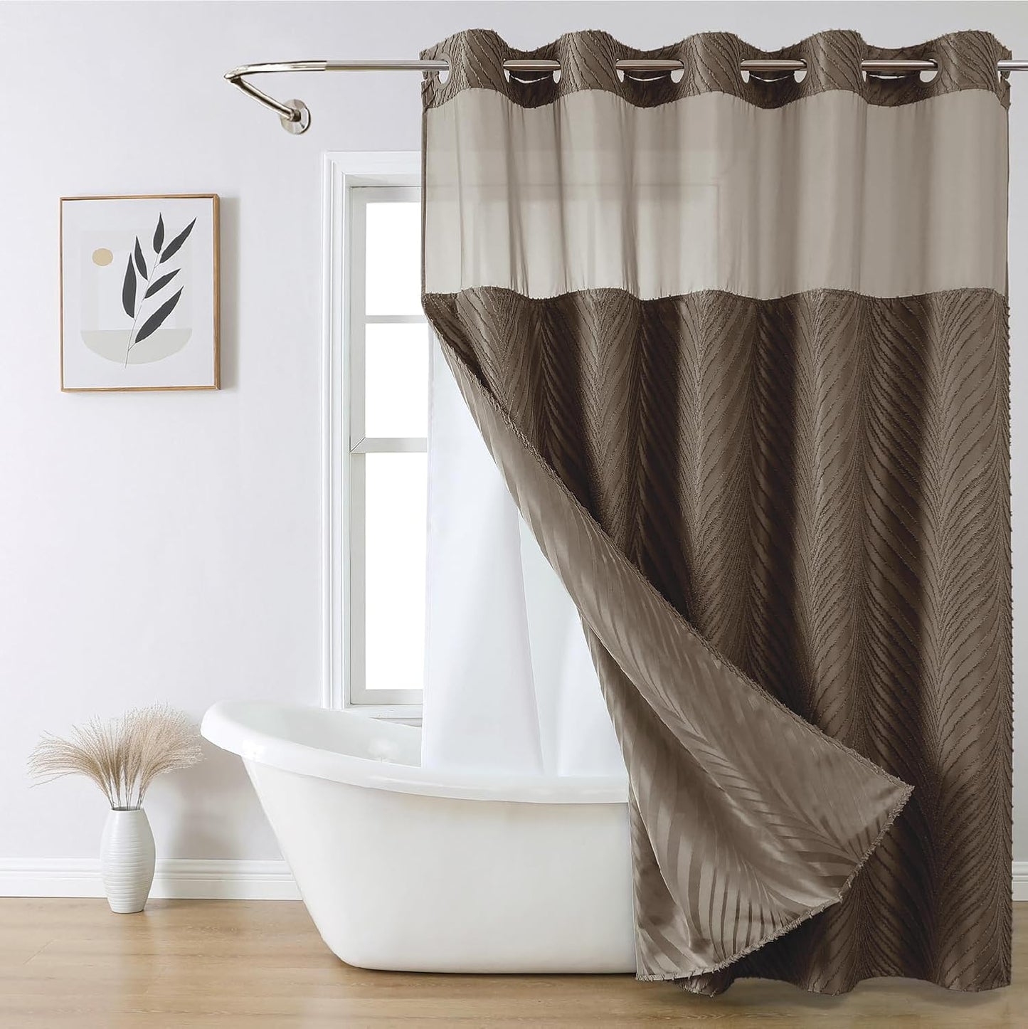 Boho Tufted Striped Shower Curtain Set for Autumn Decor