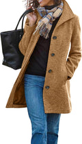 Women's Wool Blend Pea Coat Single Breasted Stand Collar - Warm Midi