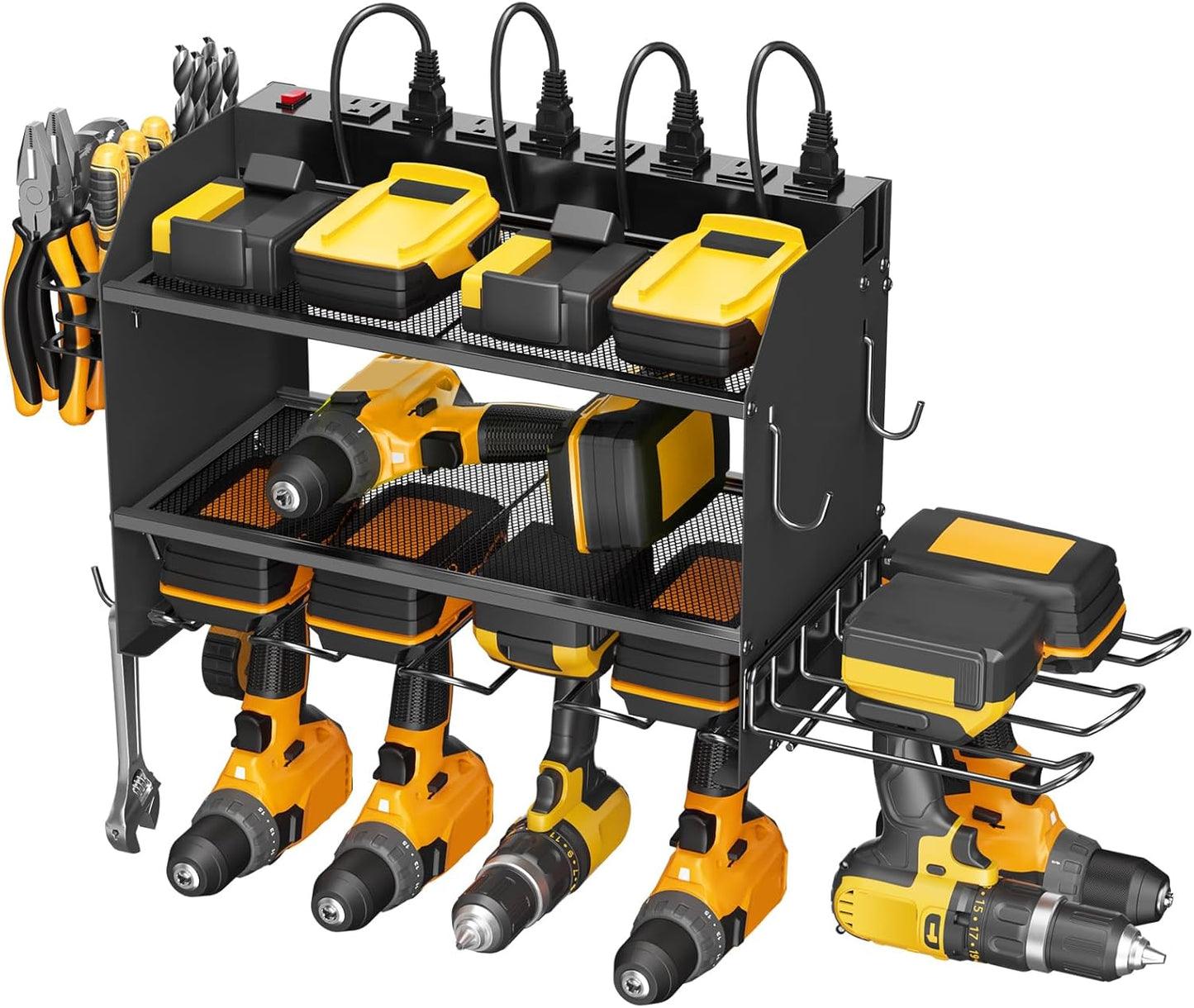 CCCEI Black Wall Mount Tool Organizer: 6 Drill Holder & Power Strip