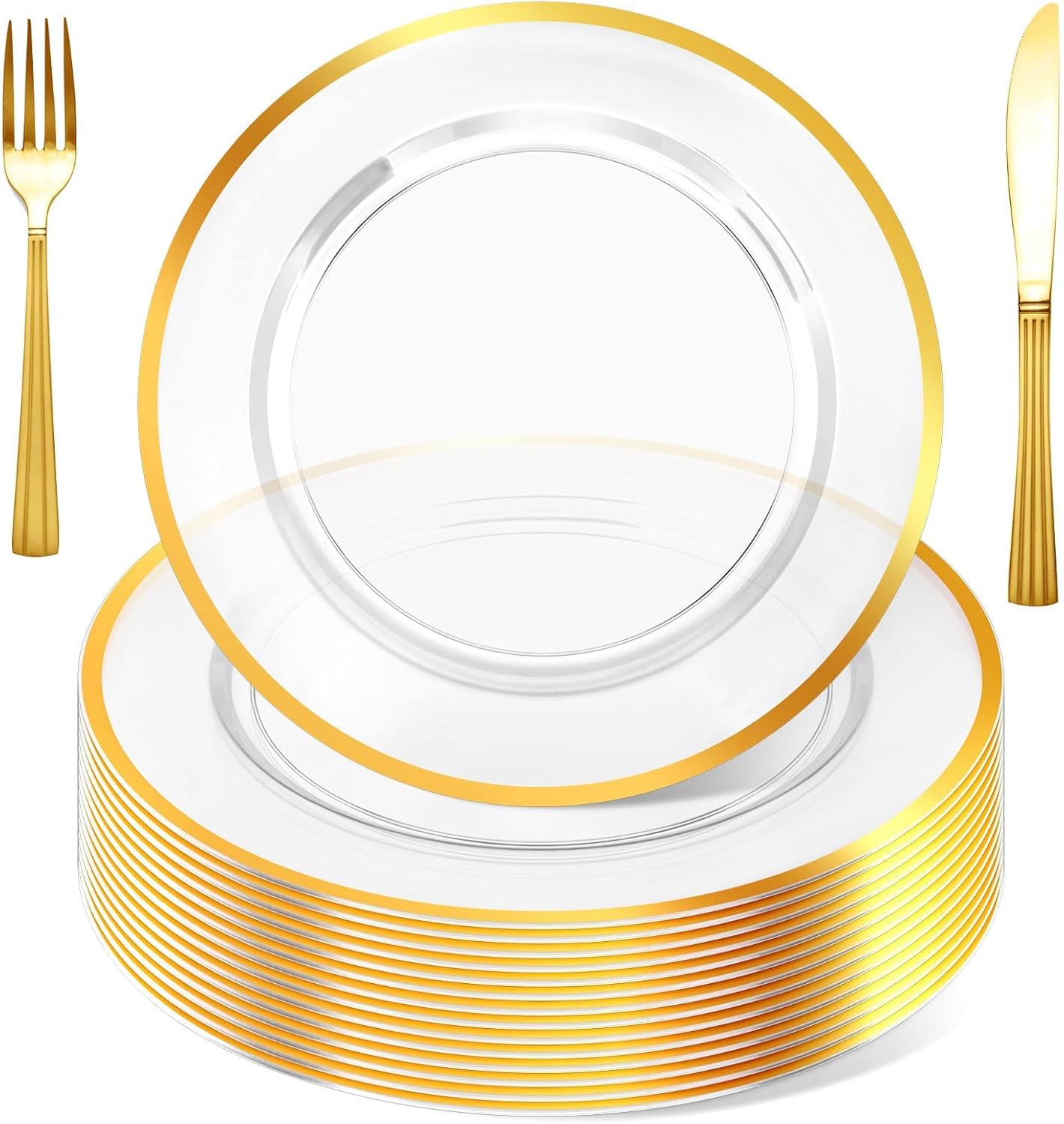 Golden Trim Disposable Charger Plates - Set of 15 - Elegant Tableware by LeonBach