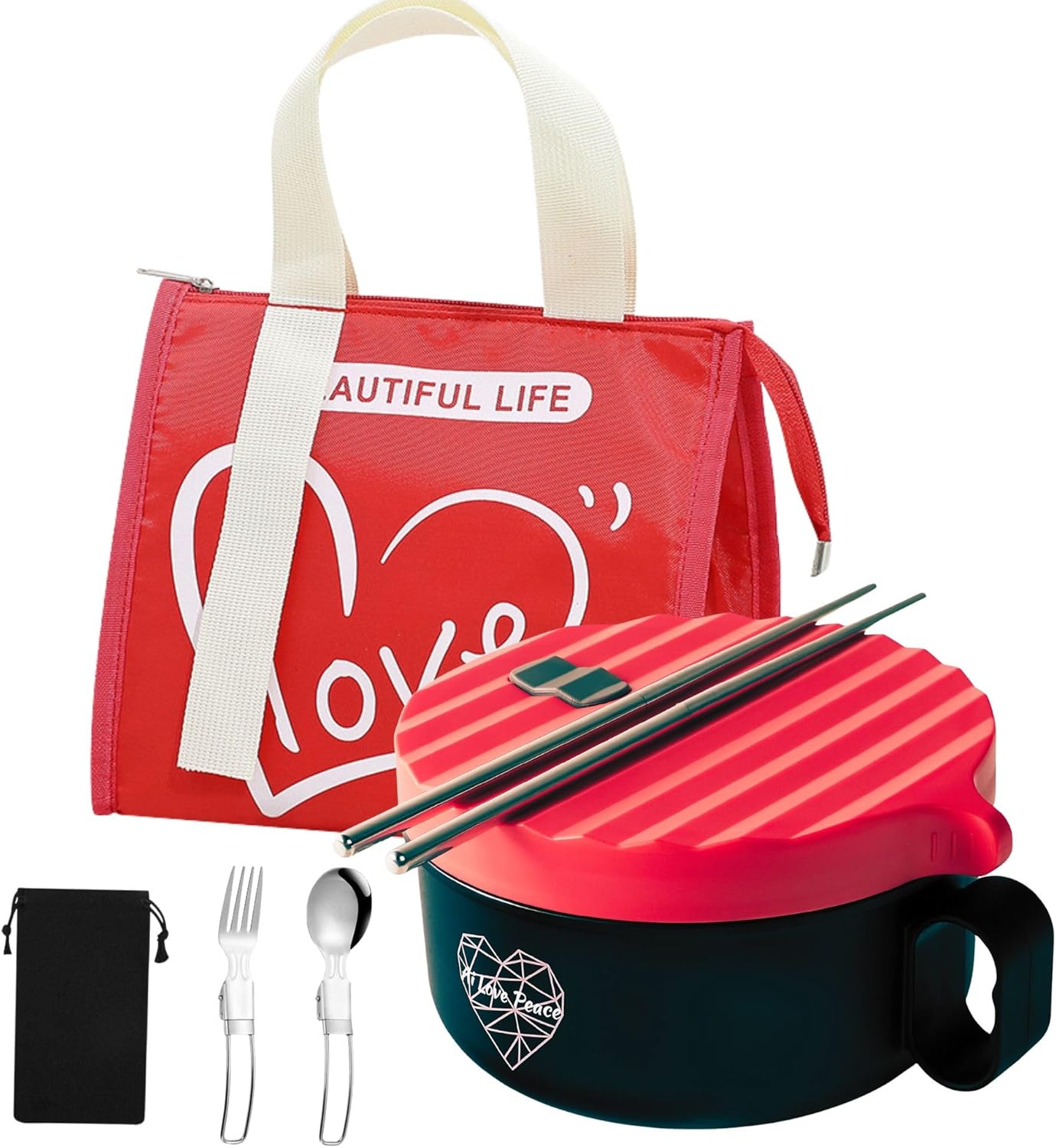 Microwave Ramen Bowl with Insulated Bag for Easy Cooking