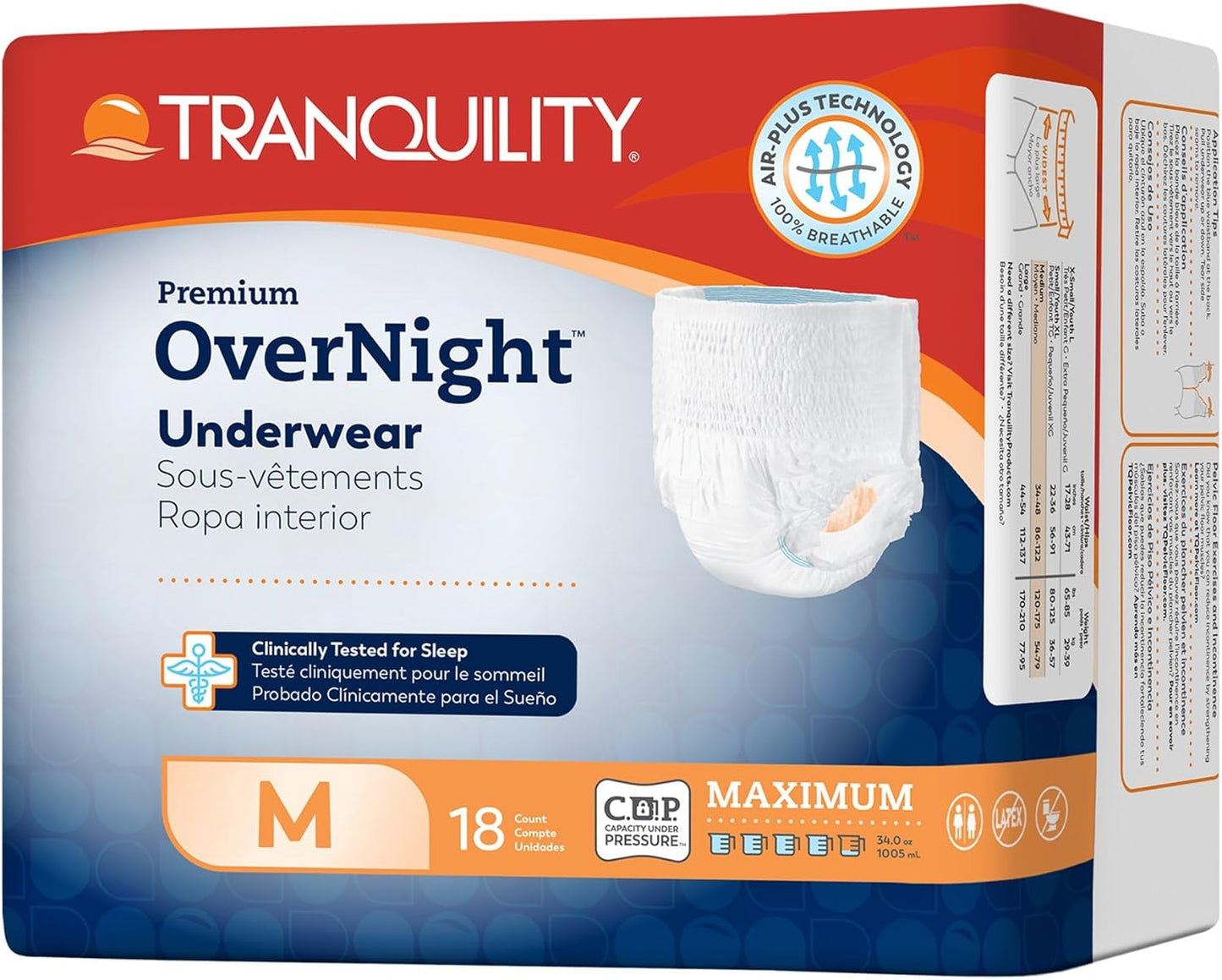 Tranquility Overnight Underwear - Maximum Absorbency for All-Night Comfort - 34 oz Capacity, M, 72 Count