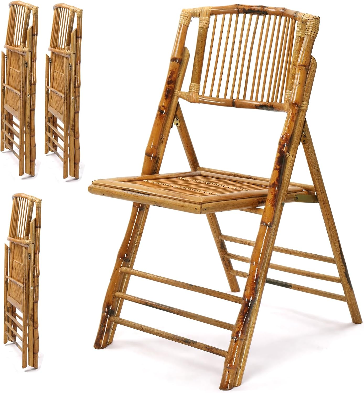 VINGLI Bamboo Folding Chairs - Comfortable Outdoor Seating, 4-Pack