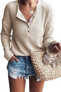 MOLERANI Womens Waffle Knit Tunic Tops Loose Long Sleeve Henley