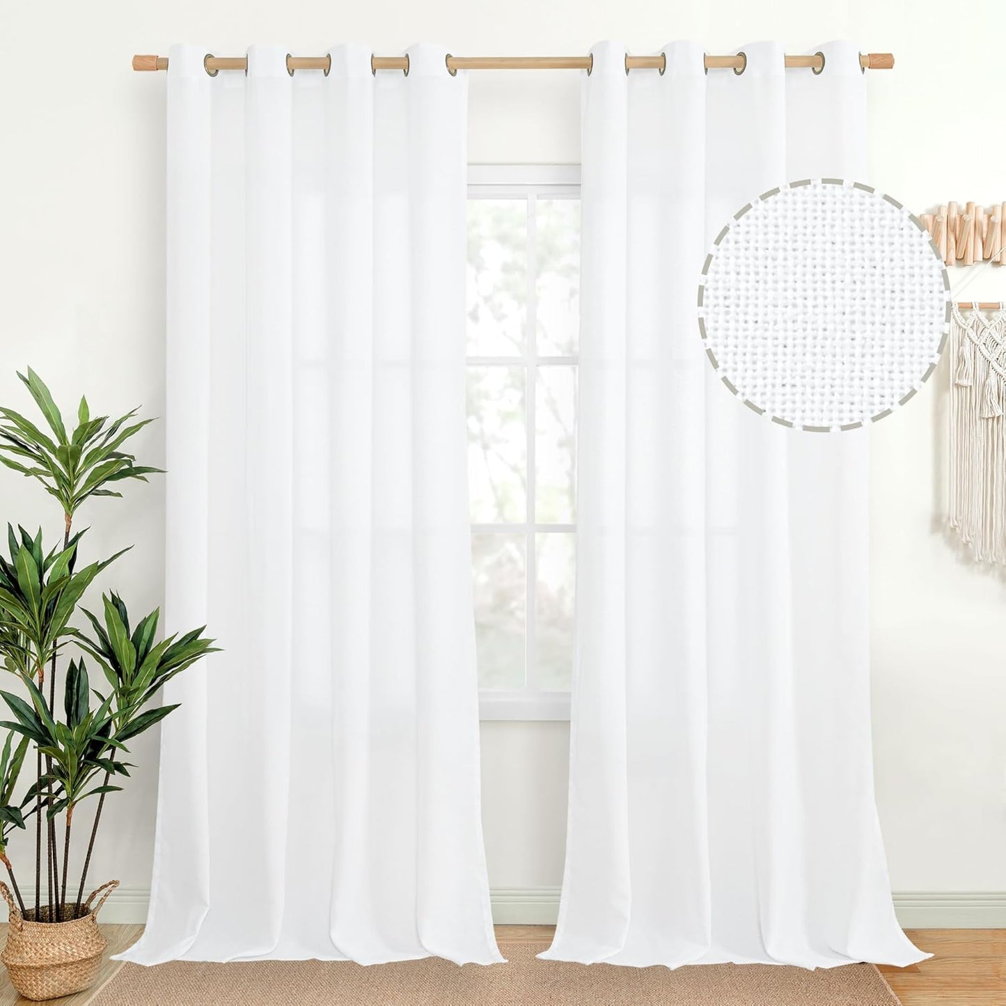 YoungsTex White Linen Curtains for Living Room and Bedroom