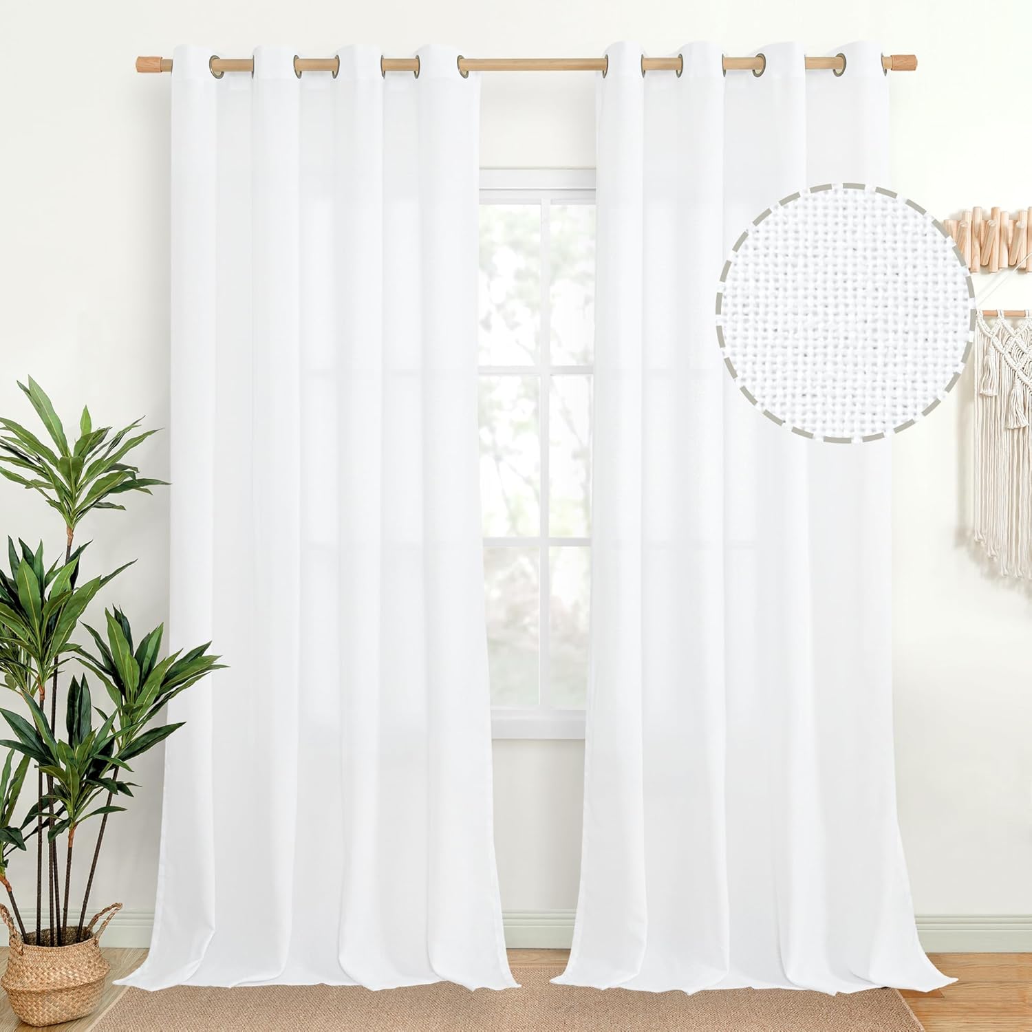 YoungsTex White Linen Curtains for Living Room and Bedroom