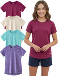 Youth Girls Athletic Shirts 4 Pack - Moisture-Wicking Active Tees tops