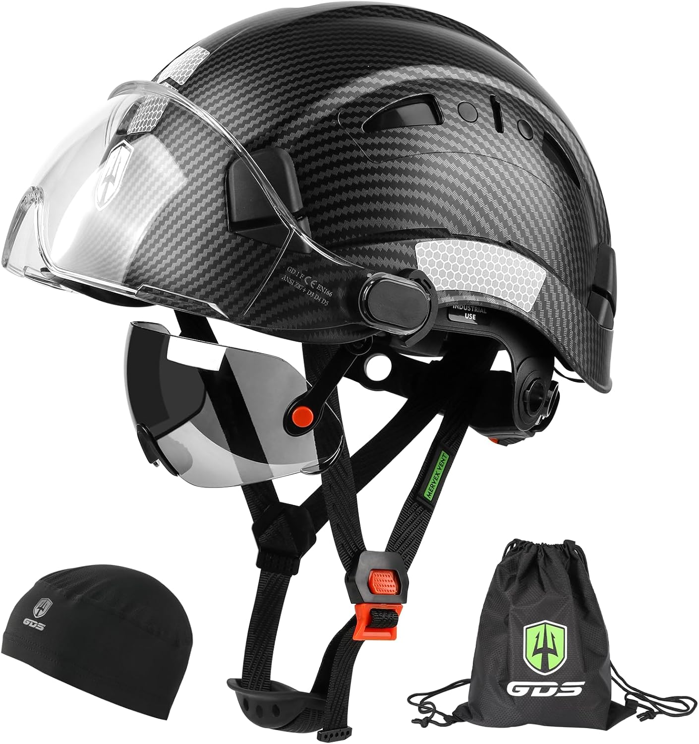 GREEN DEVIL Safety Hard Hat with Tinted & Clear Visor for Work