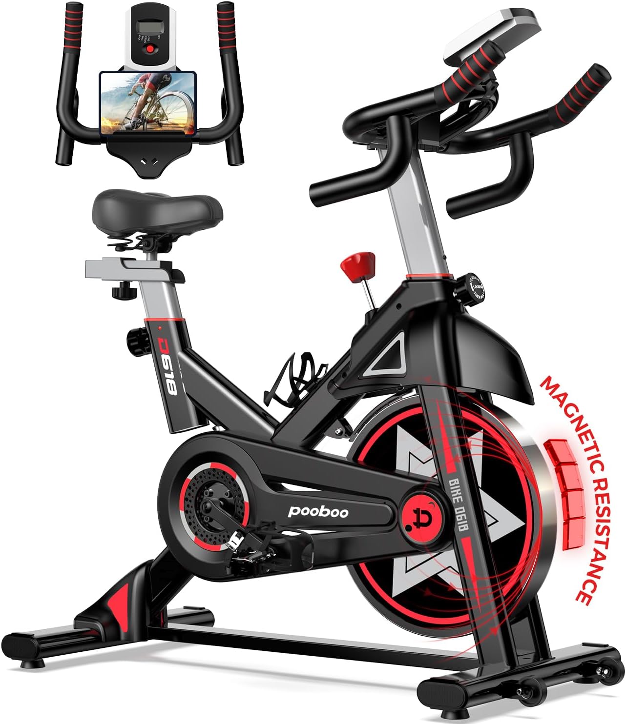 POOBOO Exercise Bike for Home Gym - Silent Indoor Cycling Bike