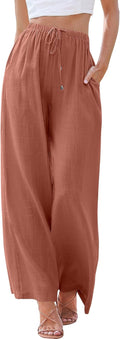 ANRABESS Womens Linen Palazzo Pants Summer Flowy Wide Leg - Casual