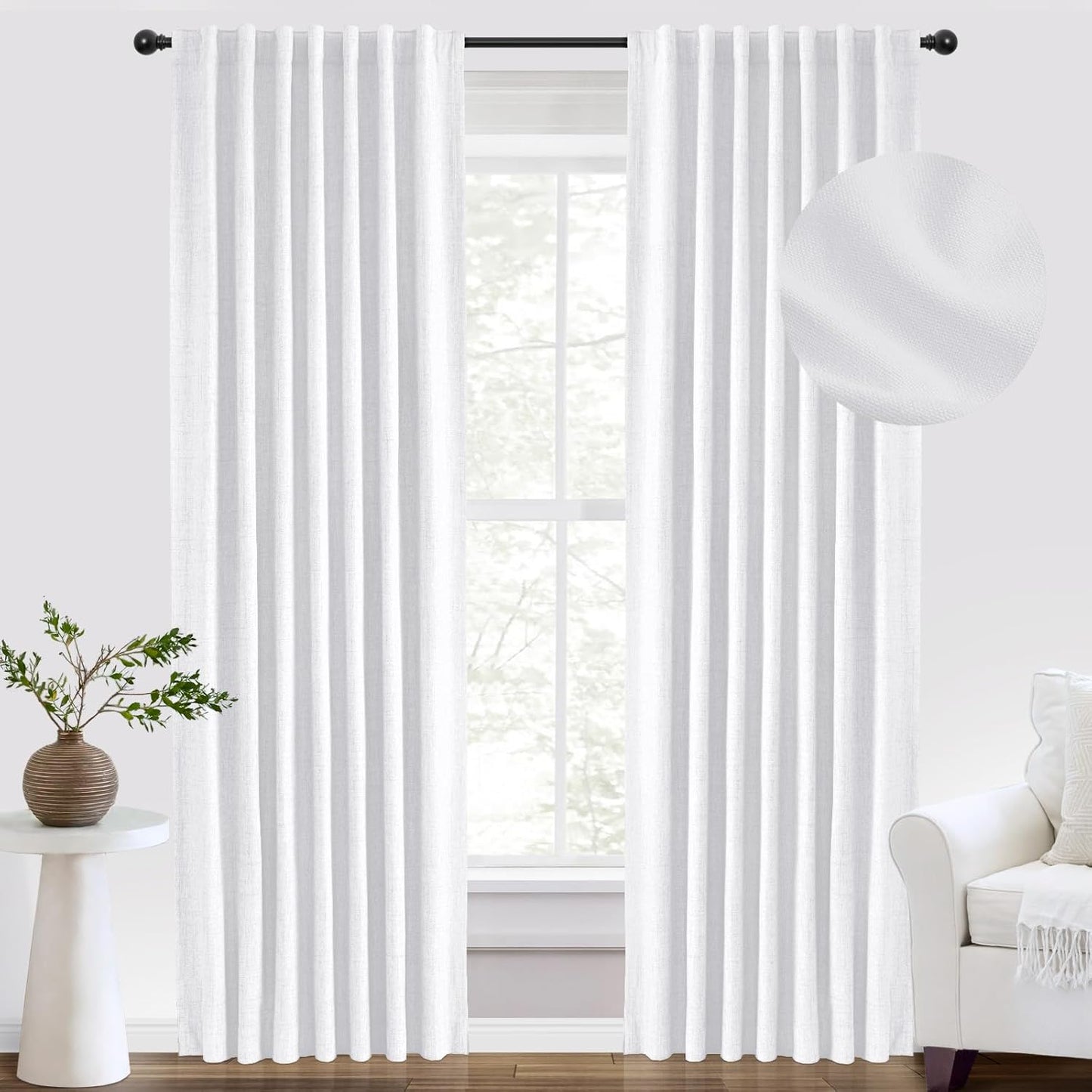 INOVADAY 100% Blackout Curtains for Bedroom - Bright White