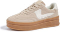 Women's Platform Suede & Leather Sneakers - Thick Rubber Sole