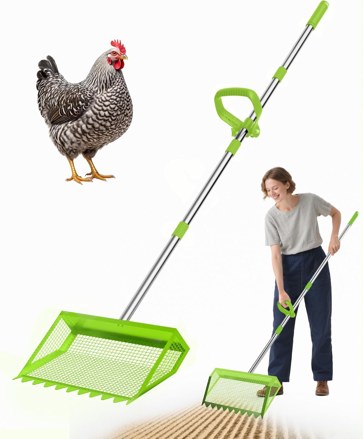 2-in-1 Chicken Poop Scooper & Rake for Easy Cleanup