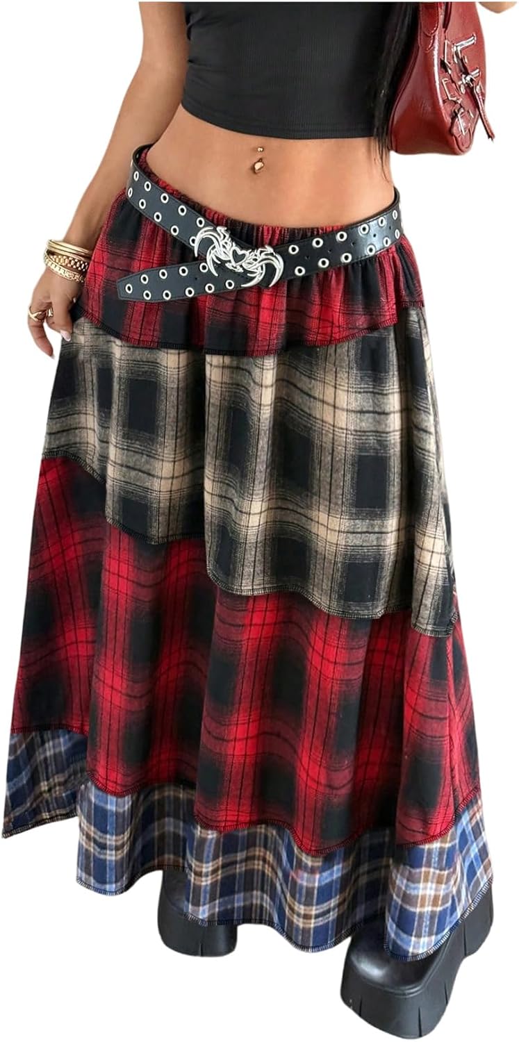 Verdusa Women's Boho Flared Ruffle Maxi Skirt for Summer Style