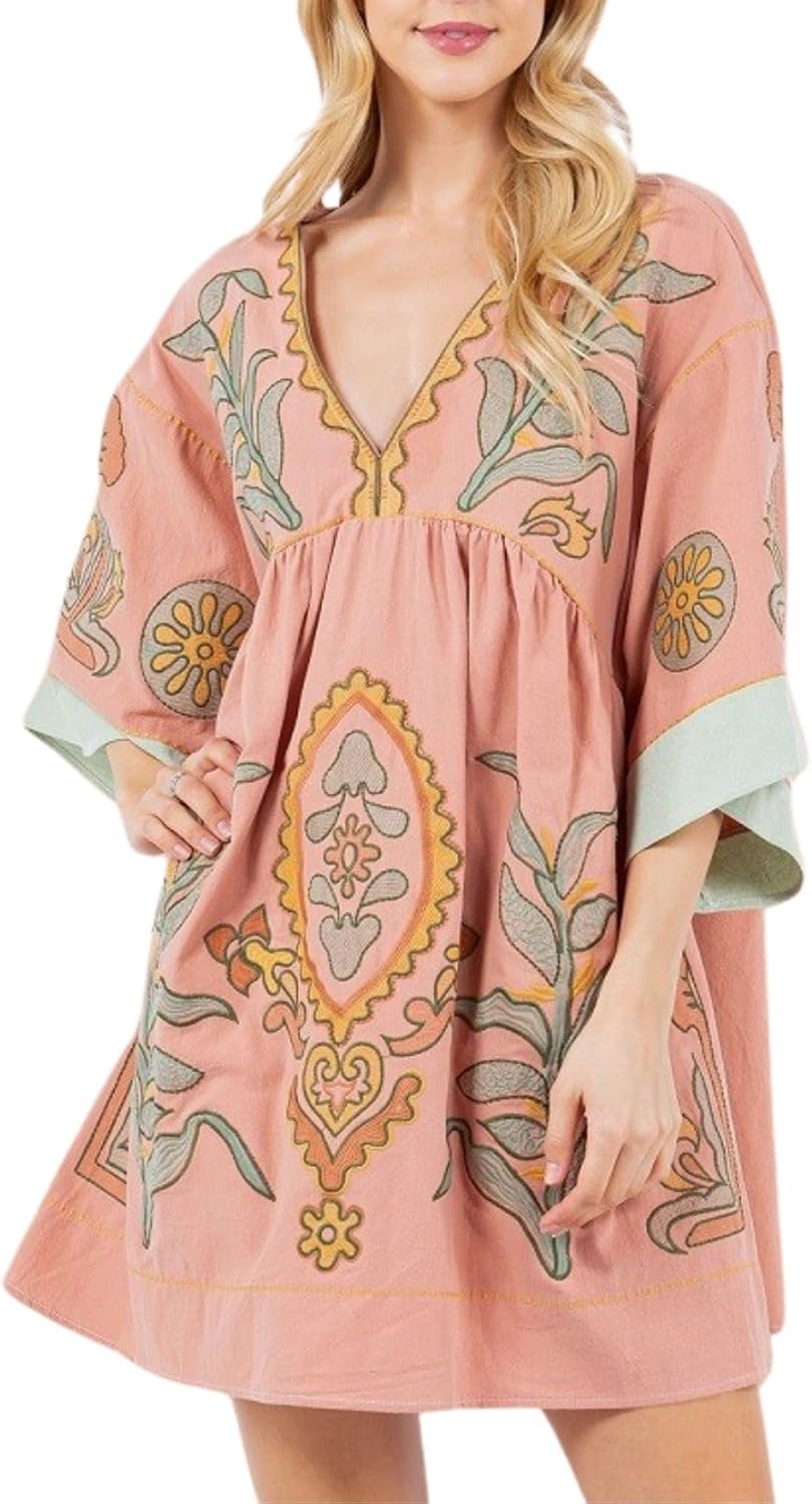 Womens Oversized Embroidered Dress by Joiemont - Chic Style