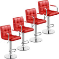 Red PU Leather Counter Stools Set of 4 - Adjustable Swivel Bar Chairs