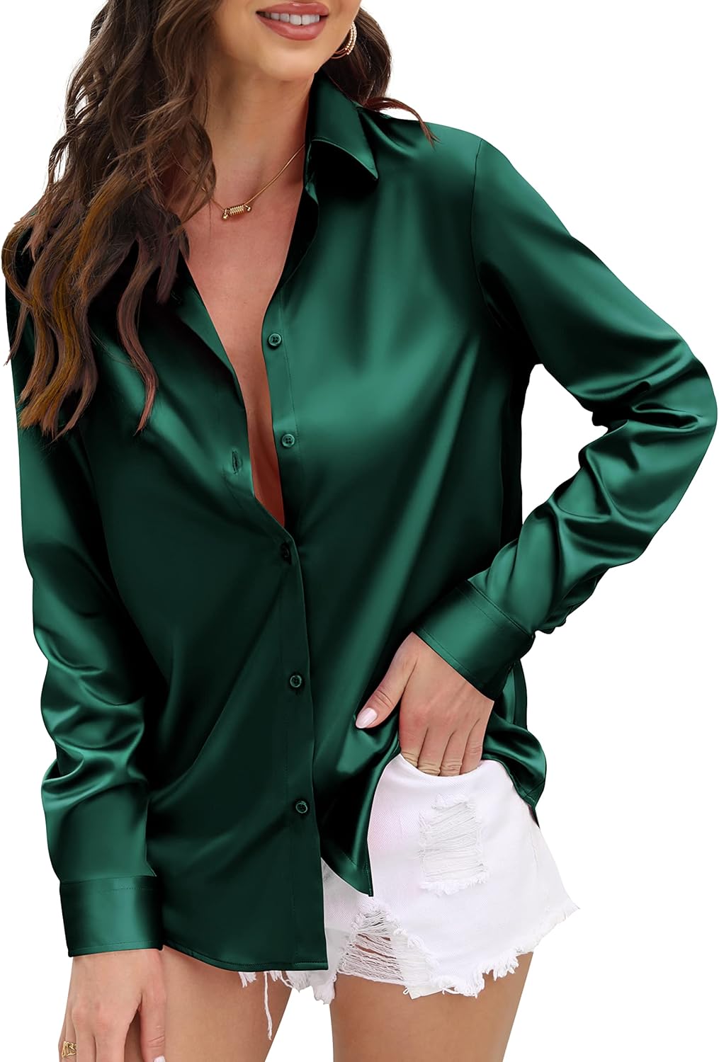 CUNLIN Womens Soft Satin Silk Leopard Button Down Shirts Review