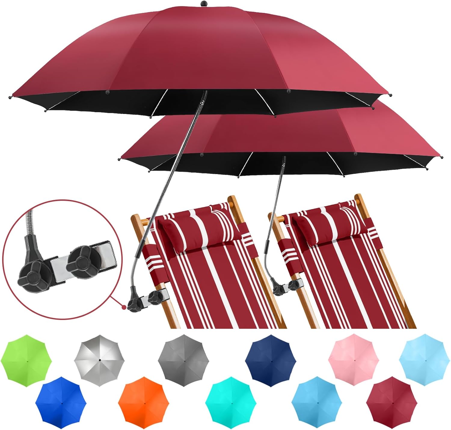 2 Pack Beach Umbrella with Clamp for Ultimate Sun Protection