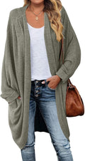 Waffle Knit Batwing Long Sleeve Cardigan - Lightweight Cozy Layer 8-10