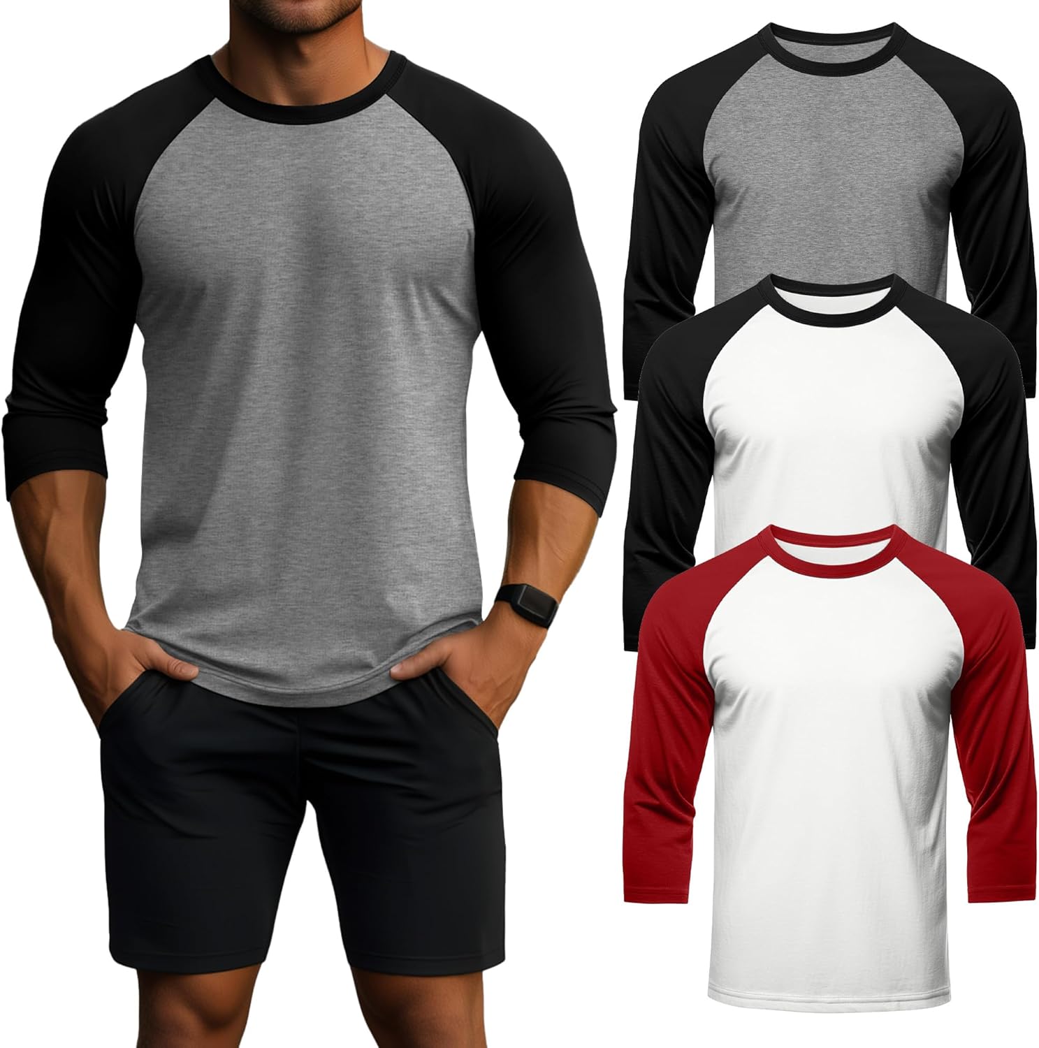 Men's 3/4 Sleeve Cotton Crew Neck Baseball T Shirts for Comfort