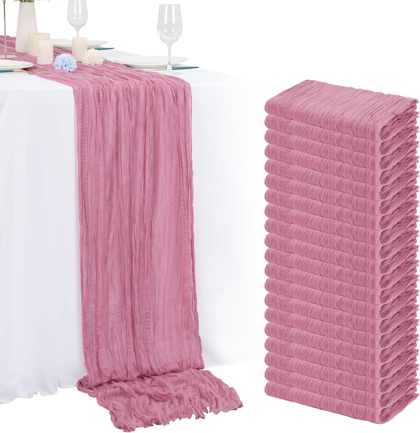 20 Pack Dusty Rose Cheesecloth Table Runner for Elegant Events
