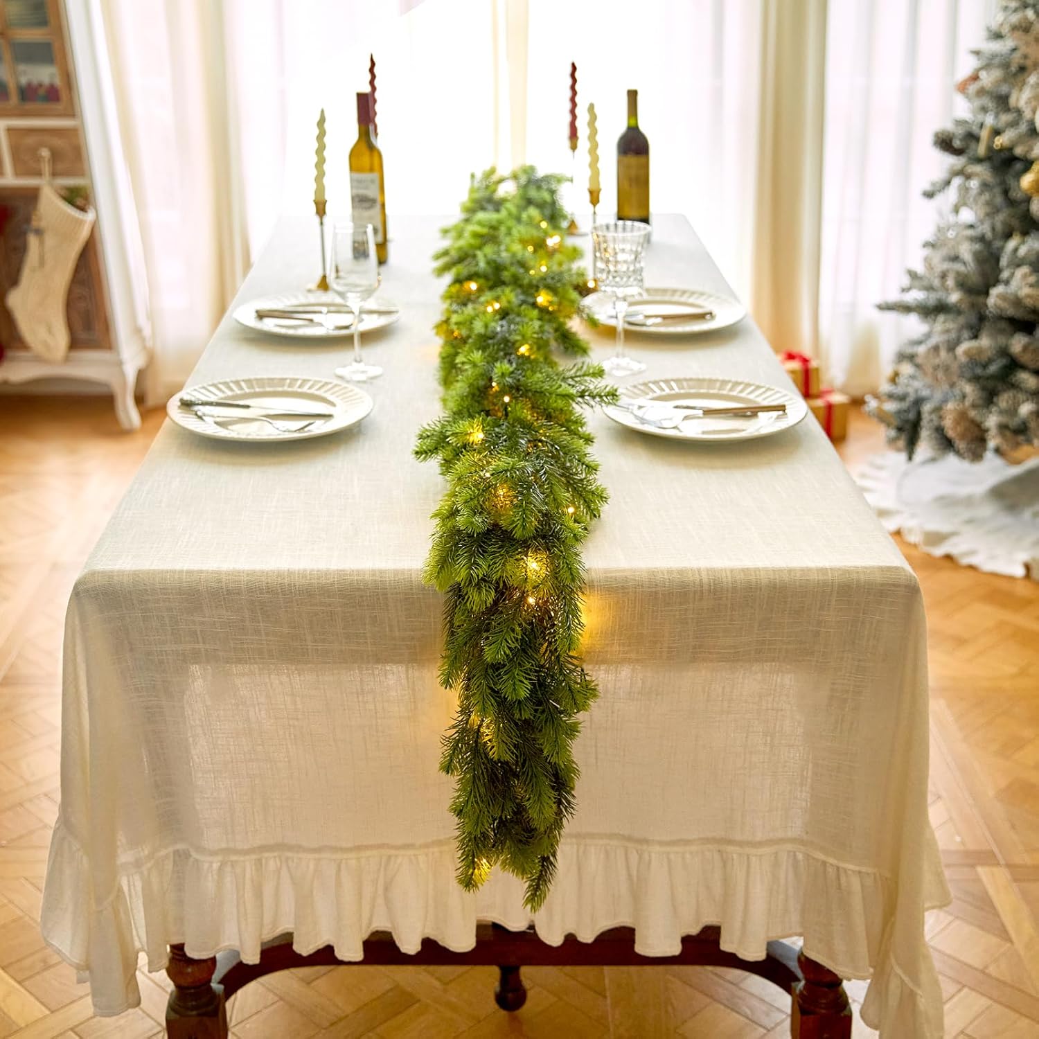 9FT Real Touch Norfolk Pine Christmas Garland with Lights