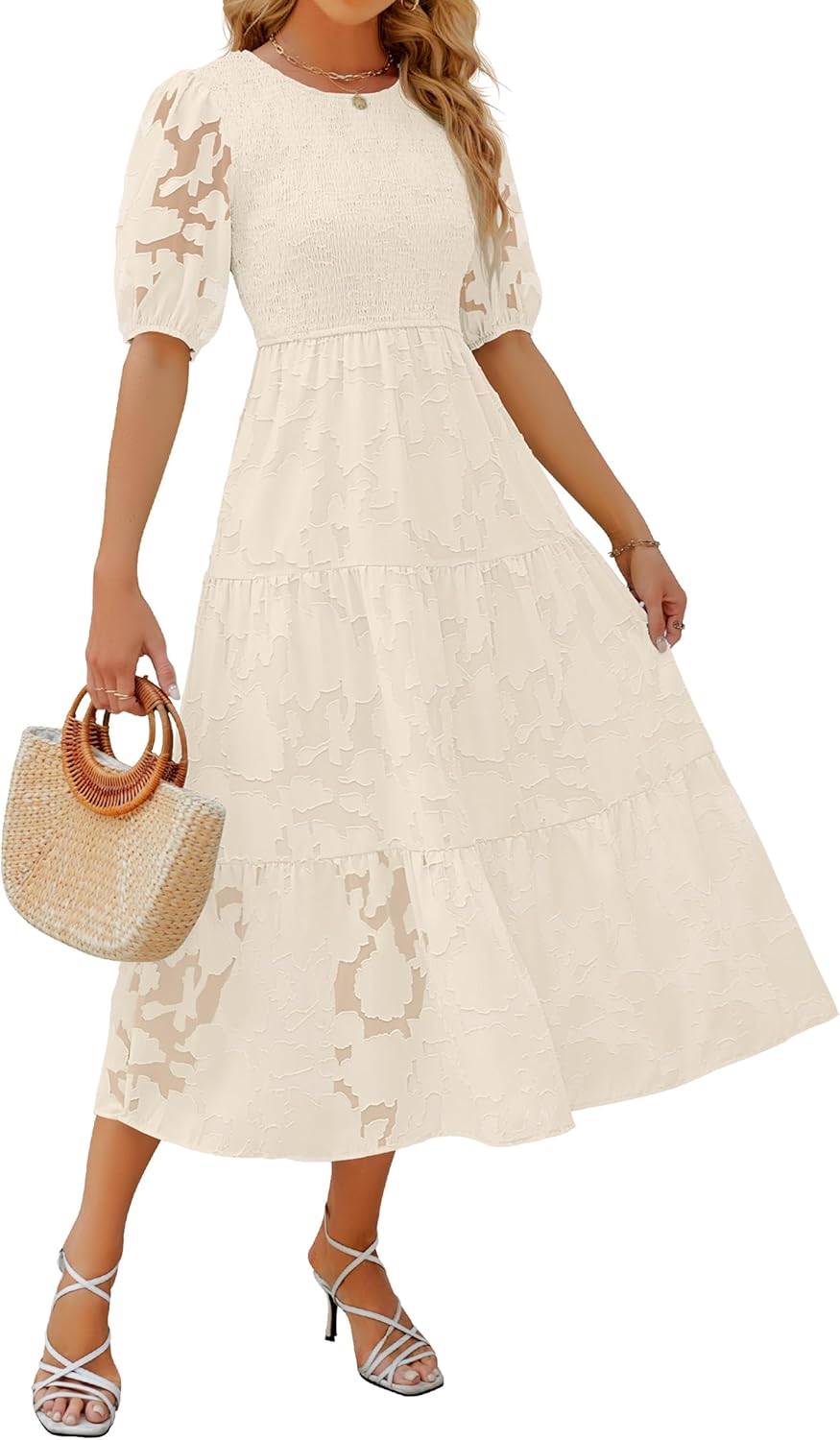 ZESICA Women's Summer Short Puff Sleeve Floral Maxi Dress