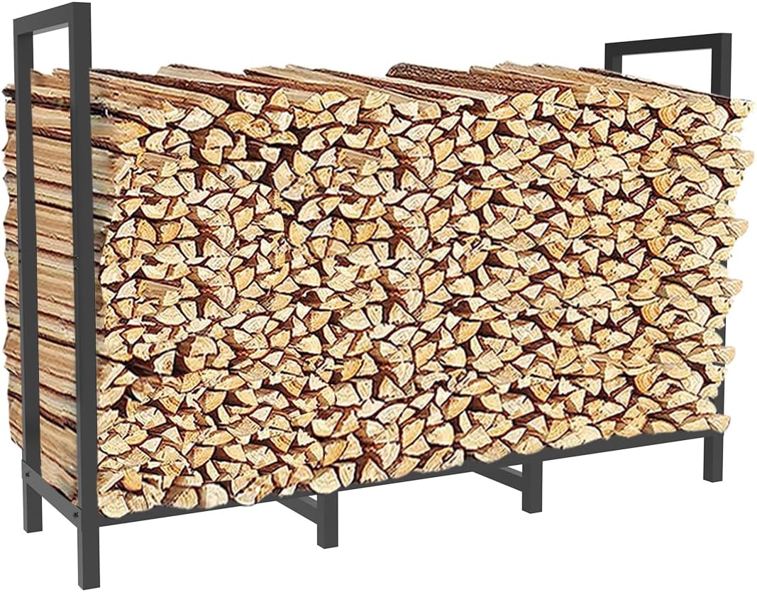 4ft Outdoor Firewood Rack Holder with 8 Support Legs for Storage