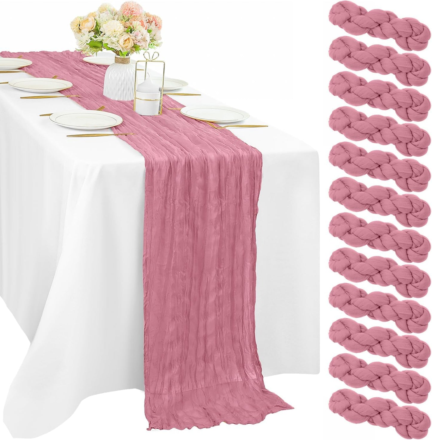 Dusty Rose Cheesecloth Table Runner for Weddings and Parties