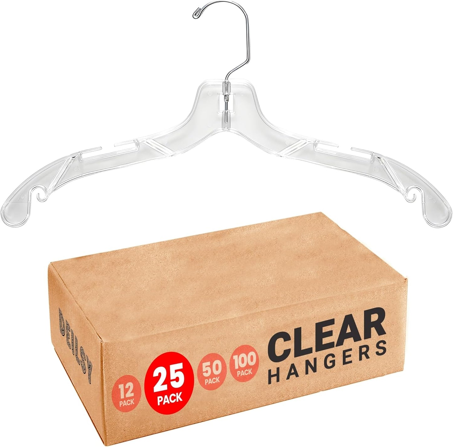 Clear Plastic Hangers 25 Pack for Wardrobe Organization Needs