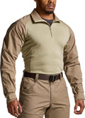 CQR Men's Combat Shirt 1/4 Zip Tactical Long Sleeve - Pockets