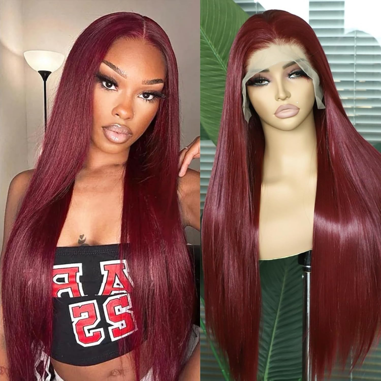 Burgundy Red Lace Front Wigs for Black Women - 26 inch Style