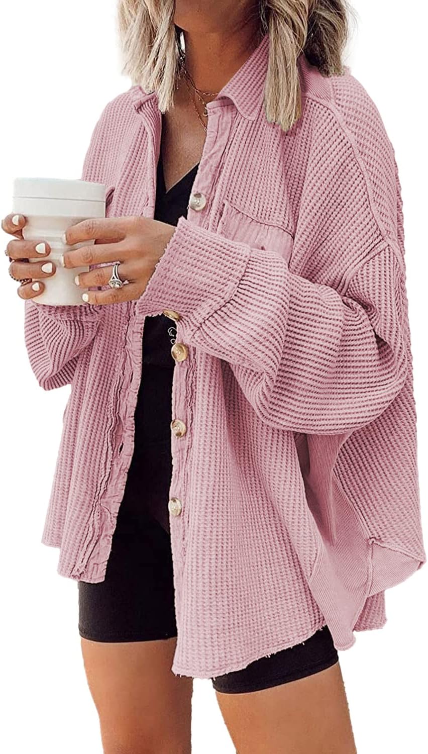 Waffle Knit Shacket for Women - Lightweight Oversized Style
