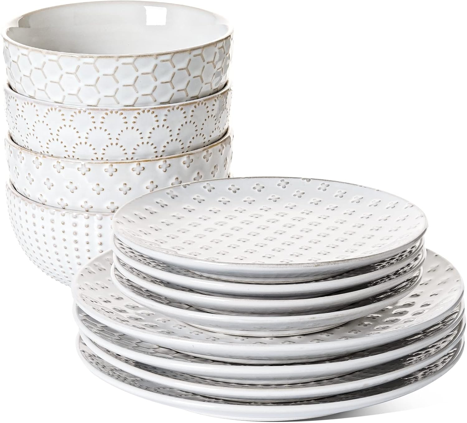 LE TAUCI Dinnerware Sets 12 PCS - Elegant Ceramic Plates & Bowls