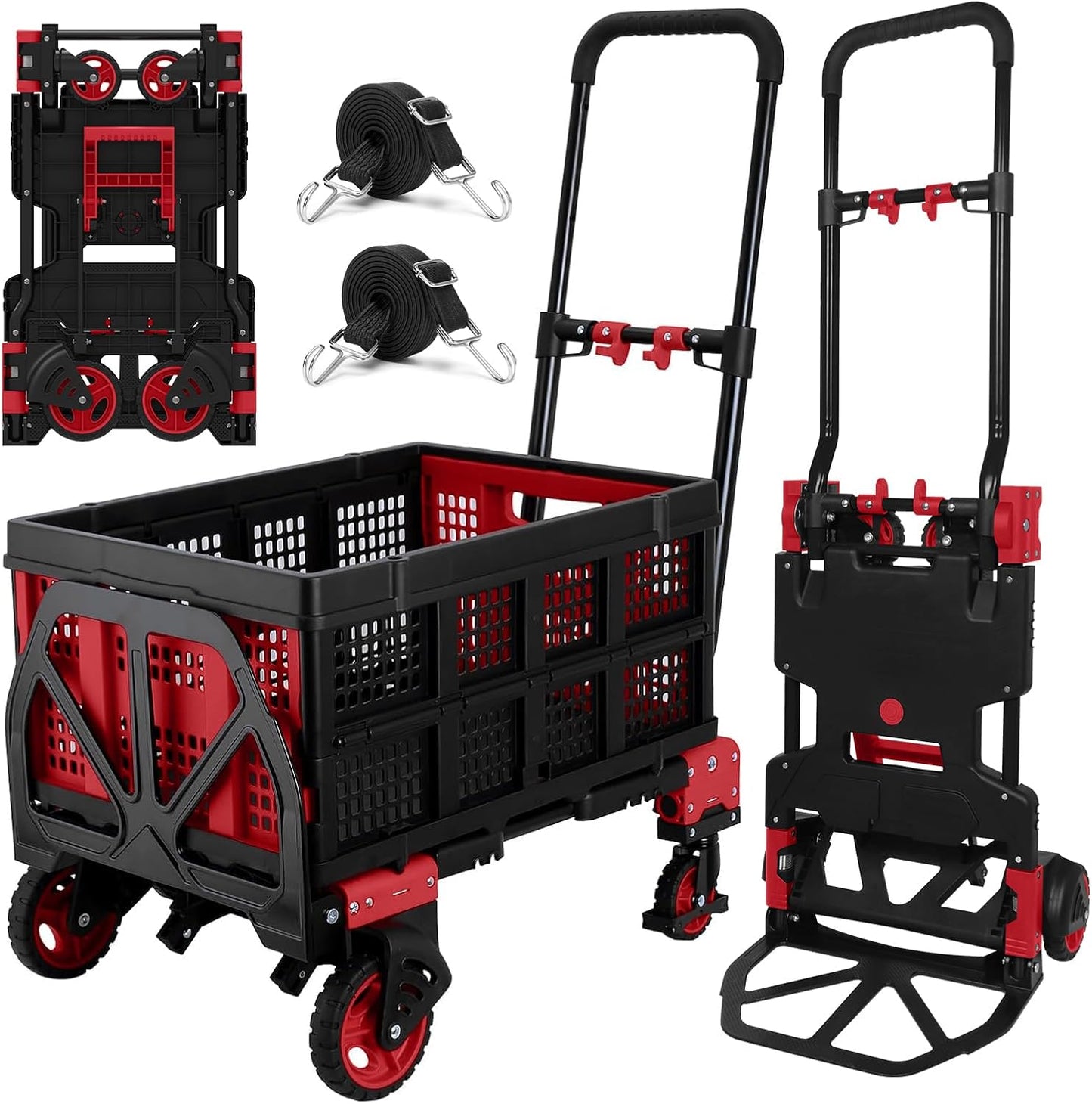 2 in 1 Hand Truck Dolly with Folding Basket for Heavy Loads