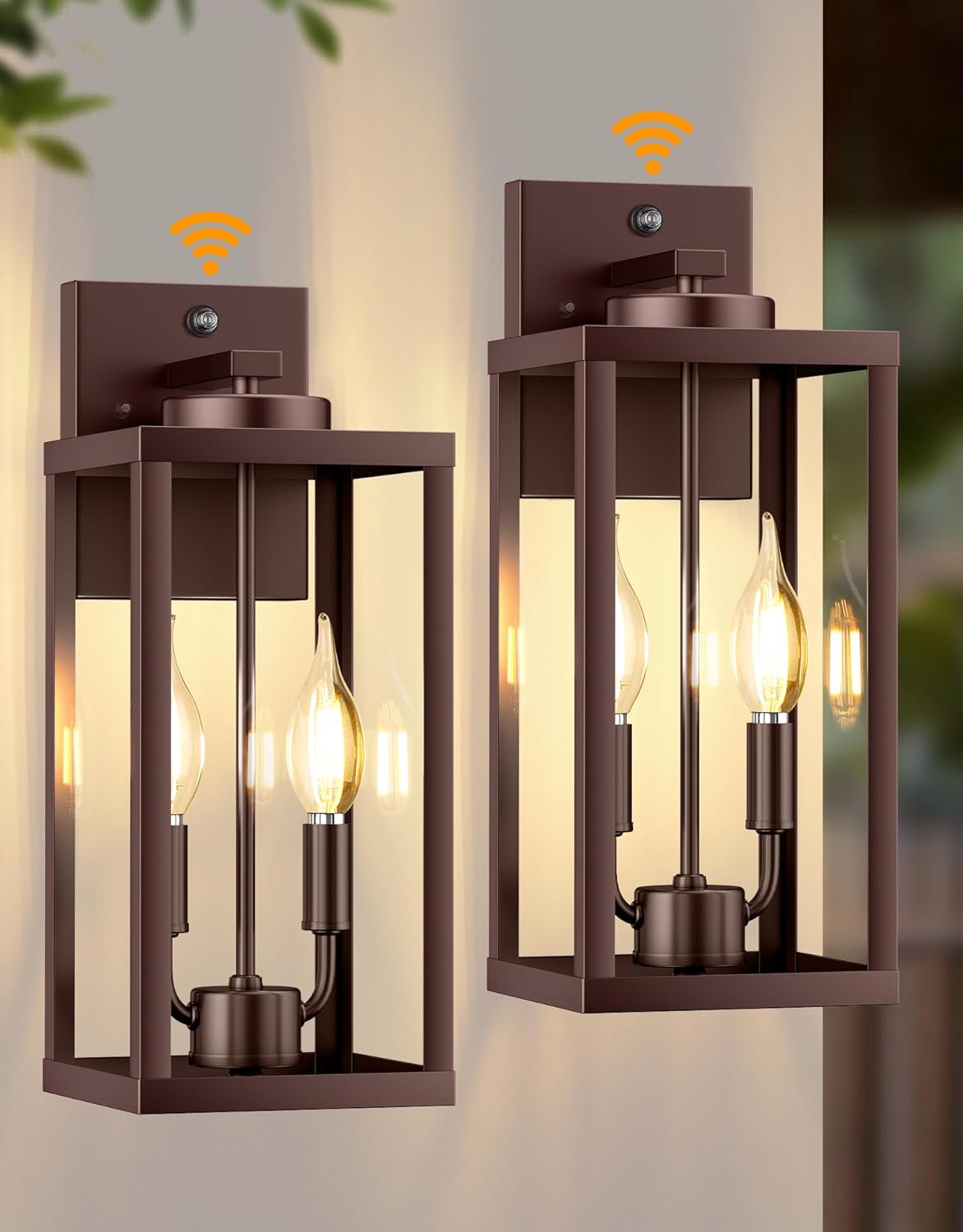 Dusk to Dawn Outdoor Wall Sconce - Stylish 2-Light Lantern