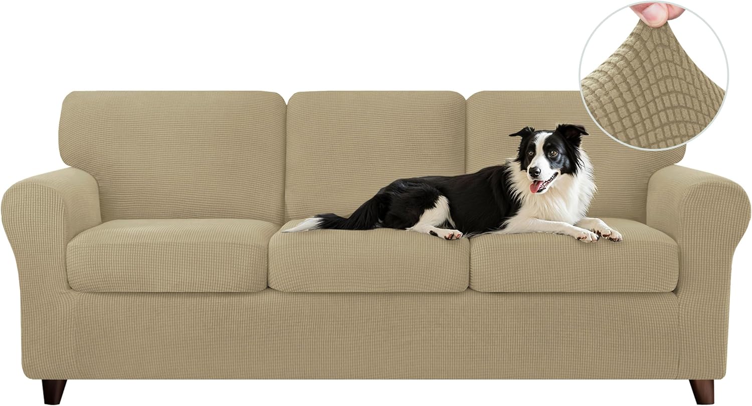 CHUN YI 7 Piece Couch Covers for 3 Cushion Sofa Protection