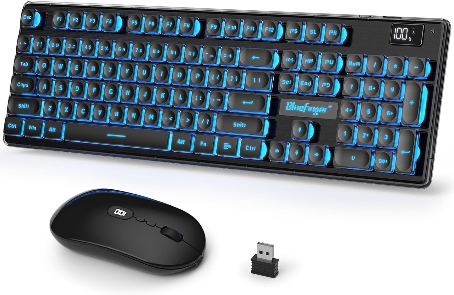 BlueFinger Rechargeable Gaming Keyboard & Mouse: Upgrade Battery Display