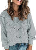 Womens Crewneck Hollow Cable Knit Pullover - Cute Loose Fit