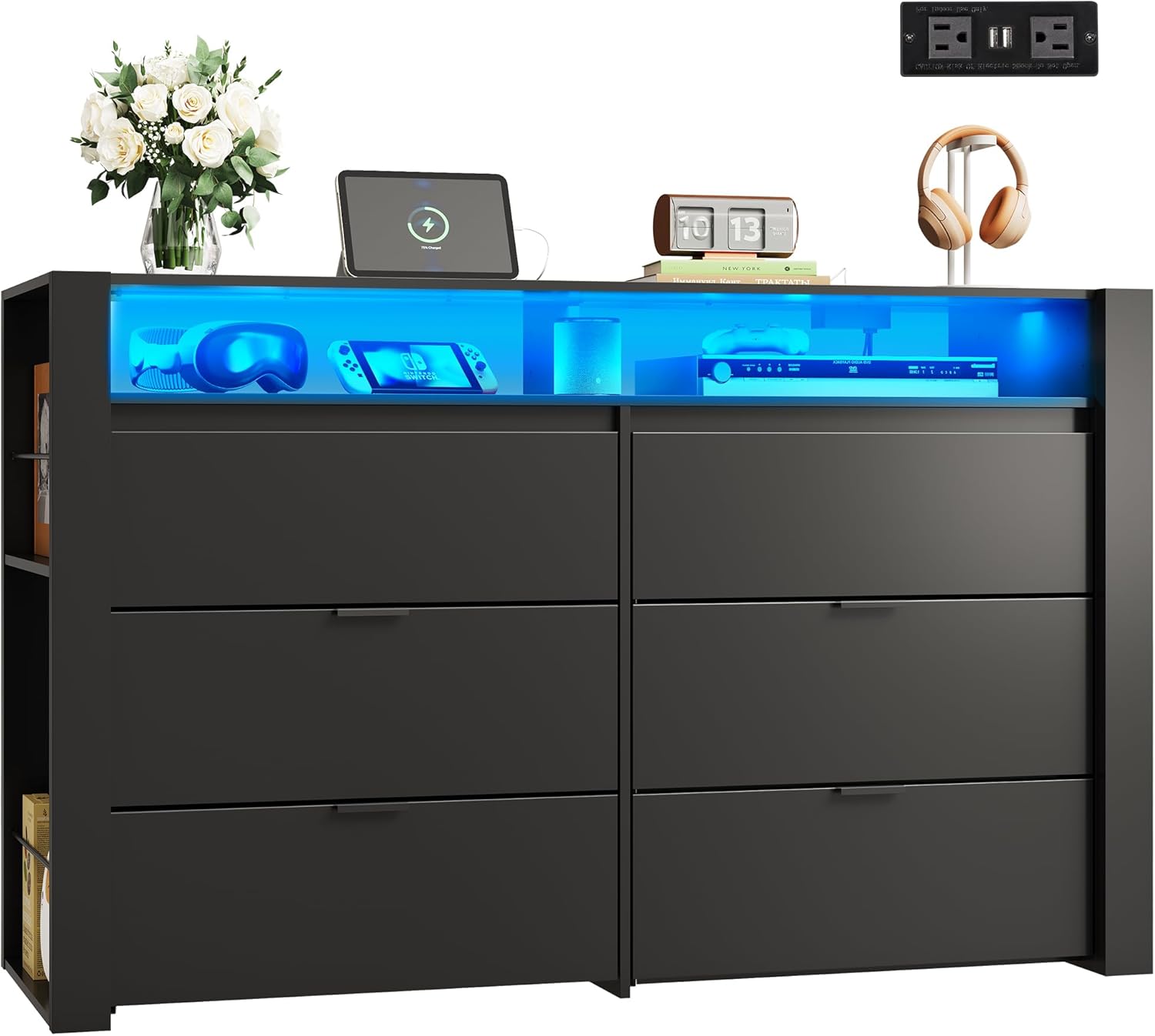 WLIVE 6 Drawer Dresser with LED Light for Bedroom Storage