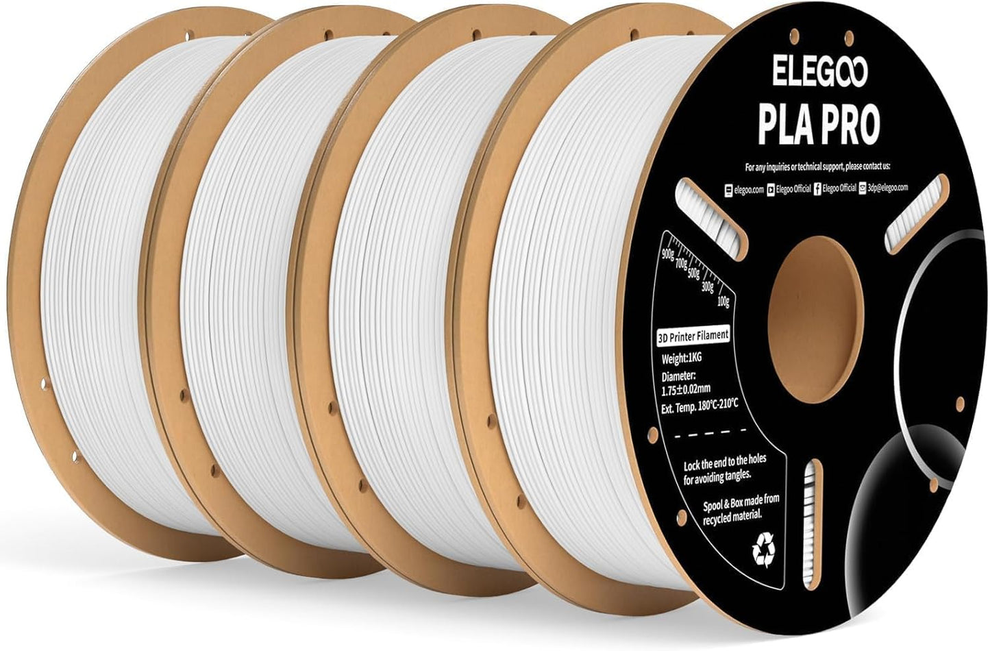 ELEGOO PLA PRO Filament 1.75mm White for Superior 3D Printing