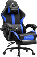 Blue PU Leather Gaming Chair with Foot Rest - Ergonomic High Back