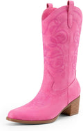 Cowboy Boots for Women Mid Calf - Embroidered Chunky Heel