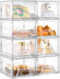 Plastic Drawers Storage 8 Pack Clear Stackable Drawers - Space Saving