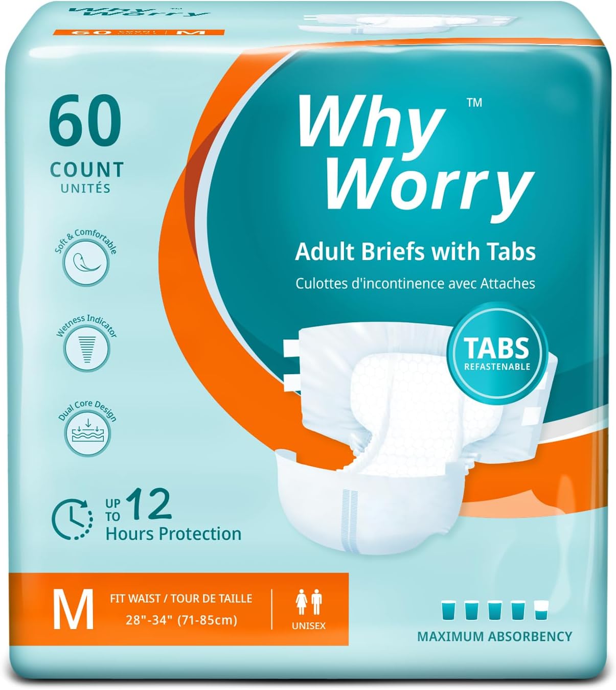 Overnight Absorbent Adult Diapers - Odor Control - 60 ct